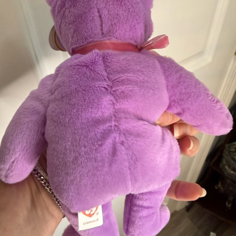 Ty 30th Anniversary Lavender Plush Bear with Pink Ribbon - Picture 5 of 5